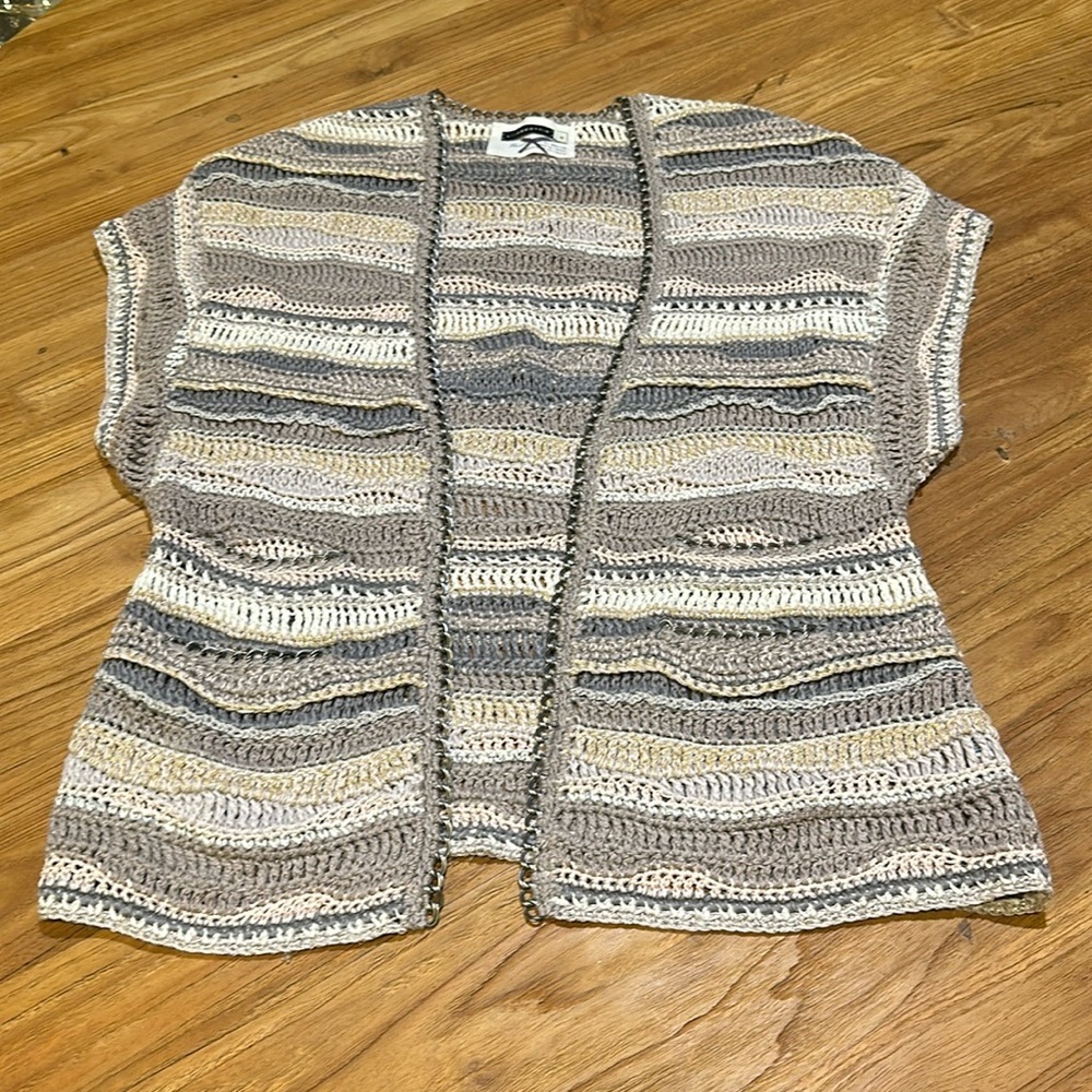 Anthropologie Leifsdottir Womens Chain Trim Hand Open Knit Short Sleeve Cardigan